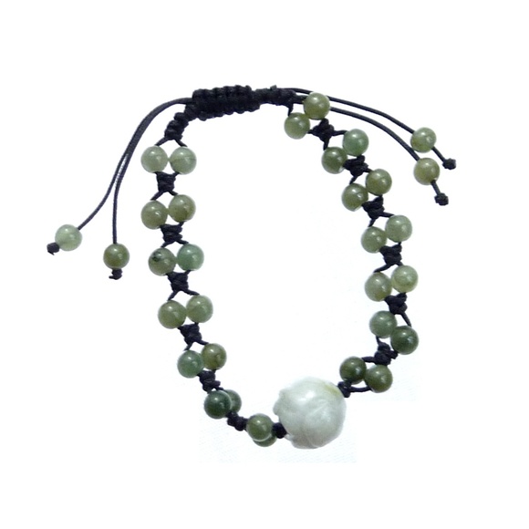 Jadeite Jade Cord Bracelet, Lotus Bead - Picture 2 of 5